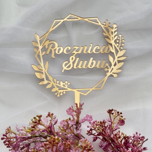 Výročie svadby do venca PLEXI zlatý zrkadlový topper