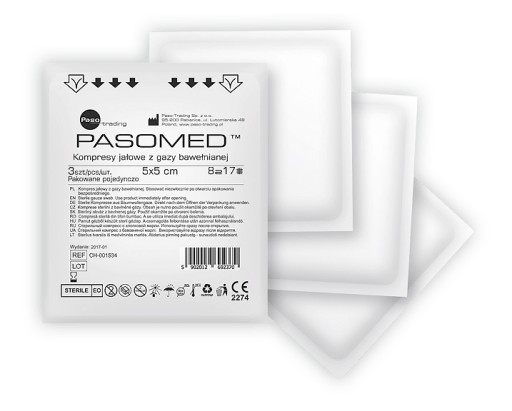 Paso Trading sterilné gázové obklady 5cmx5cm 8 vrstiev 3 ks.