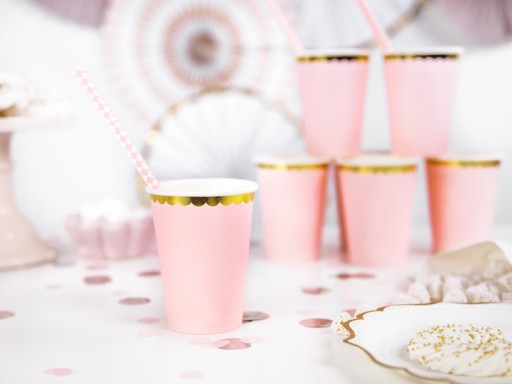 Ružové papierové poháre Złoty Brzeg Birthday Baby Shower, 220 ml, 6 ks.