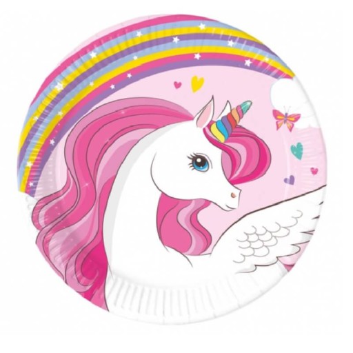 Papierové taniere Rainbow Unicorn 20 cm 8 ks