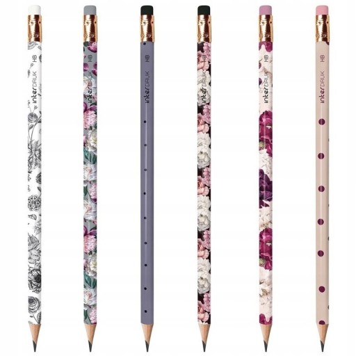 6 x ceruzka s gumou HB TRENDS FLOWERS DOTS INTERPRINT (31632 SADA)