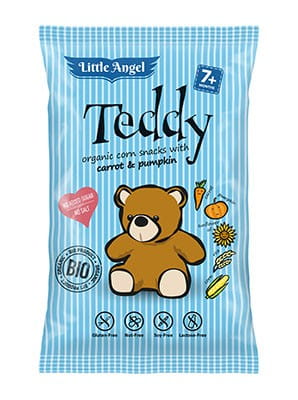CIBI mini TEDDY corn puffs mrkva a tekvica od 7 mesiacov GILFREE. (