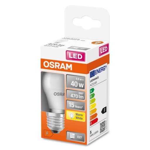 LED GUĽOVÁ žiarovka E27 P45 5W 40W 2700K OSRAM STAR