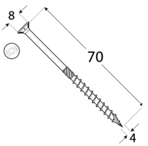 TESÁRSKE SKRUTKY DO DREVA TORX 4x70 DOMAX KONCOVÉ 200 ks.