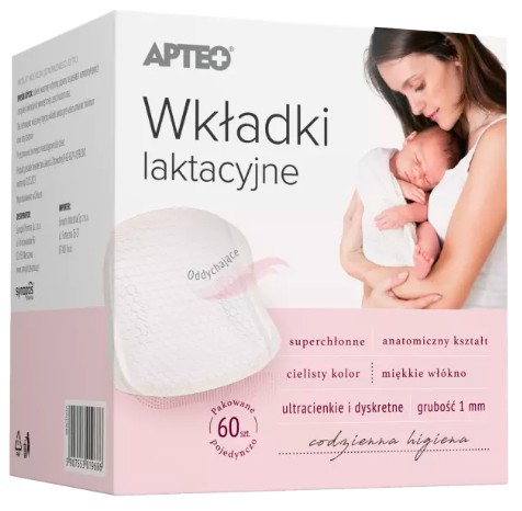 Diskrétne nahé vložky na dojčenie Apteo, 60 ks.