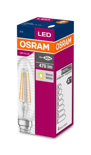 LED SVIEČKOVÁ žiarovka E14 4W 40W 2700K OSRAM FILAMENT