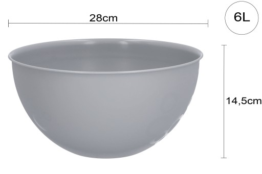 Šalátová misa, plastové kuchynské misy, 6l, veľká, šedá, okrúhla, Ø28 cm