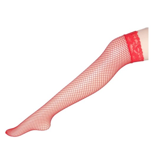 ČERVENÉ THINK-NEE FISHNET TOPÁNKY S ČIPKOU