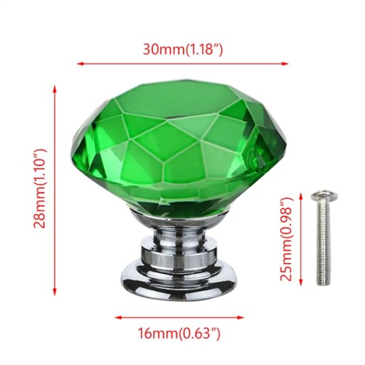 NÁBYTKOVÁ KĽÚČKA KRIŠTÁĽOVÁ KĽÚČKA NÁBYTOKOVÉ KĽUČKY ZELENÁ BRILLIANT 30mm 4ks