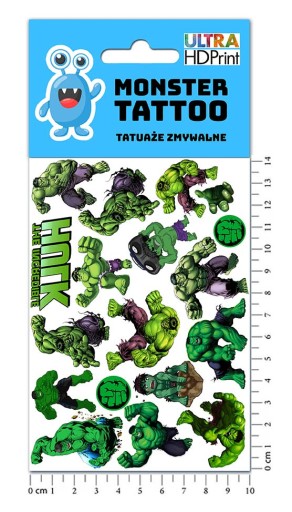 UMÝVAJÚCE DOČASNÉ TETOVANIE PRE DETI DETI HULK ORIGINÁLNE DIZAJNY