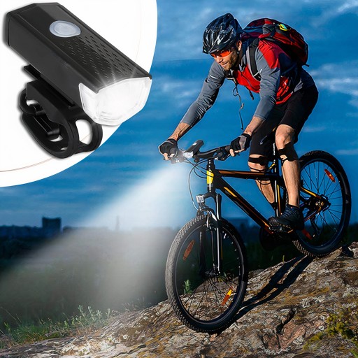 LED CYKLISTICKÁ LAMPA NA BICYKEL, NA RIADTIKÁ, VÝKONNÁ, NABÍJACIA, USB + ZADNÁ