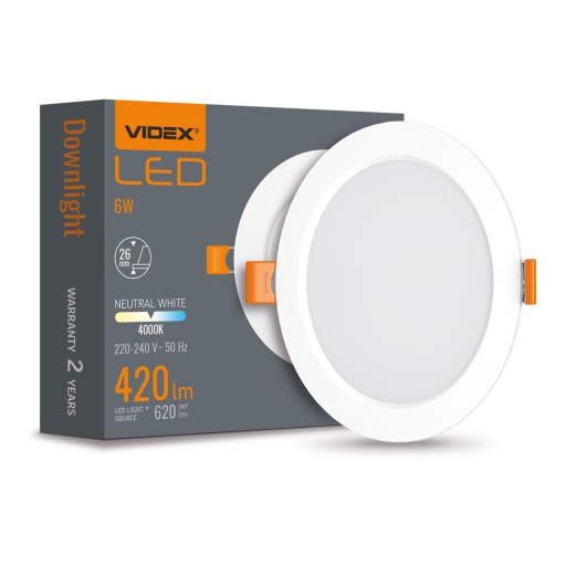 Videx LED vstavané stropné svietidlo, biele, okrúhle, 6W, 420lm