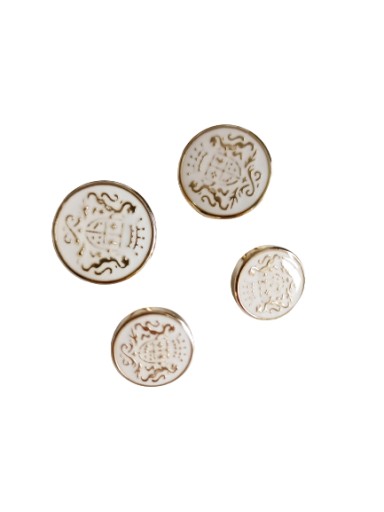 Nôžkový gombík s erbom, bielo-zlatý, 21 mm (6 ks)