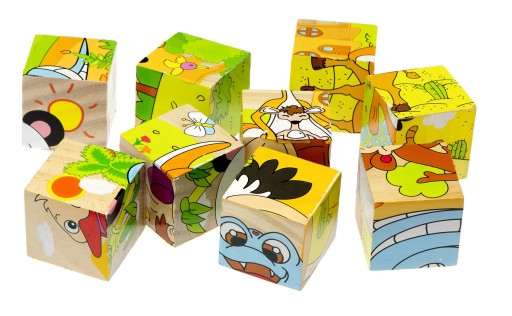 Drevené kocky vzdelávacie puzzle Safari 9 dielikov.