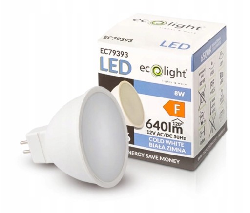 LED žiarovka do svetlometov MR16 závit 8W=60W 12V studená silná pre držiaky lámp