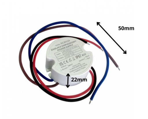 LED zdroj pre 60mm box na LED pás 1,25A 15W 12V IP67 50x50x22mm