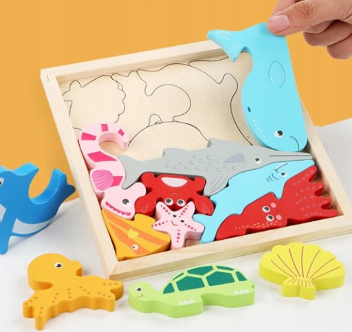 DREVENÉ BLOKY PUZZLE VZORY PUZZLE MONTESSORI