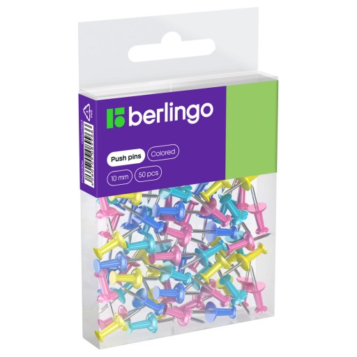 Špendlíky na korkovú tabuľu 10mm Berlingo, mix pastelových farieb, 50 kusov