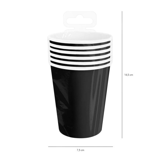 ČIERNE poháre, 6 ks, 220 ml papierové poháre