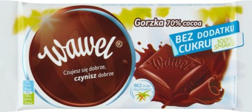 Horká čokoláda 70% bez pridaného cukru 90g Wawel