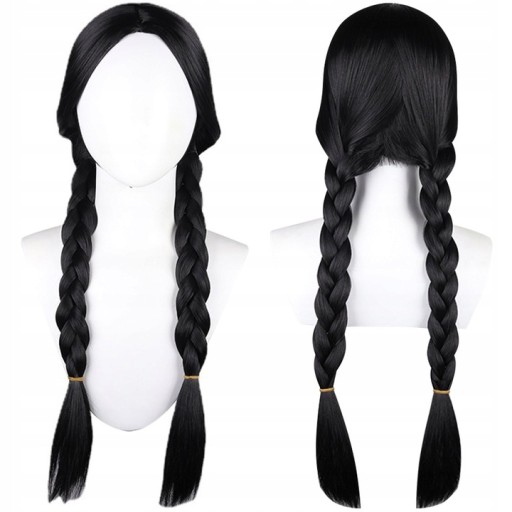 Streda Addams Čierna lesklá zapletená parochňa jedinečného štýlu