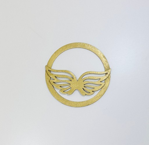 Zlatá drevená obruč s anjelskými krídlami, 8 cm