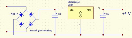 5V modul stabilizátora 7805 s 1A usmerňovačom, Gretzov mostík + kondenzátor