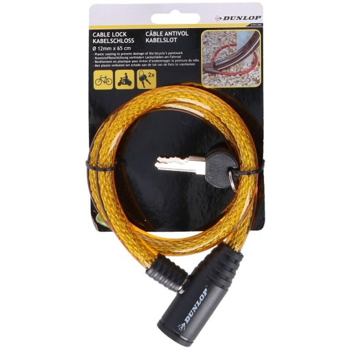 Bezpečnostná spona na bicykel DUNLOP Lanko na zámok na bicykel 65 cm kľúč