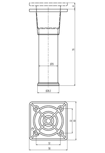 4 x NOHA CHROMOVANÁ NOHA FI 25MM, H- 70MM