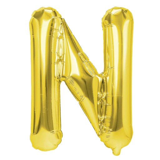 Zlatý fóliový balón v tvare N, 40 cm