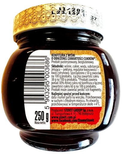 VIŠŇOVÝ DŽEM S NÍZKYM OBSAHOM CUKRU 250 g Stovit