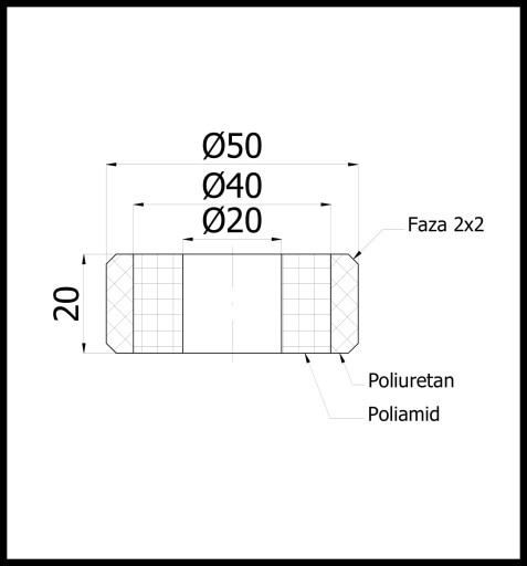 Transportný valec Polyuretán/Polyamid 50x20
