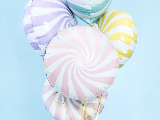 FÓLIOVÝ BALÓN CUKROVINOVÁ ŠPIRÁLA LOLLID SVETLORUŽOVÁ PASTELOVÁ ROČNÁ HELBA 35CM