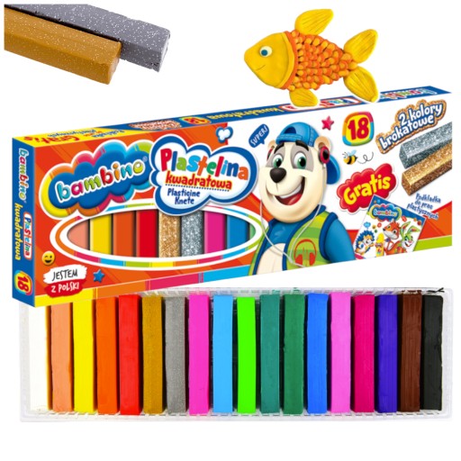BAMBINO plastelína štvorcová, 18 farieb + podložka