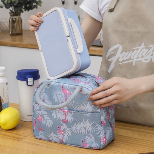 Termálna taška LUNCH BOX Pikniková izolovaná pre jedlo tmavomodré plameniaky