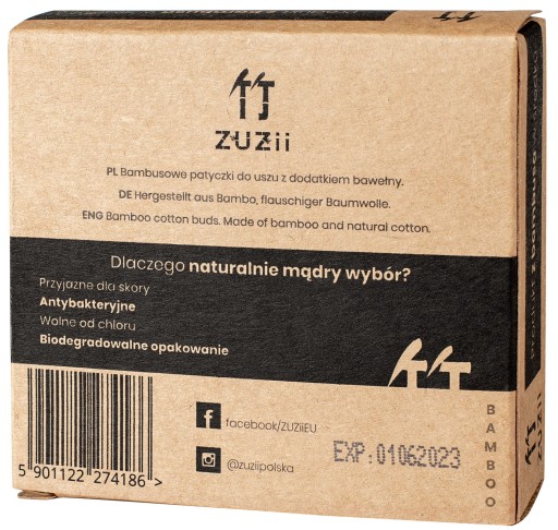 Bambusové vatové tyčinky do uší a mejkapu Zuzia, 100 ks.