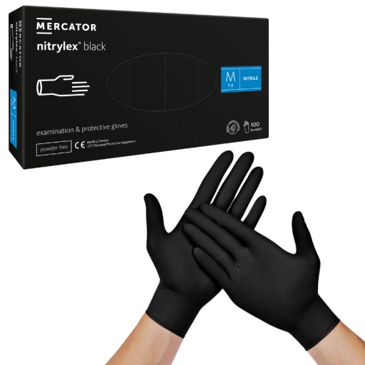 ČIERNE nitrilové rukavice MERCATOR NITRYLEX čierne AQL 1,5 veľkosť M 100 ks.