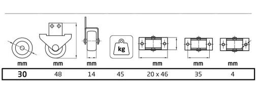 Gumové nábytkové koliesko 30mm, bočná montáž