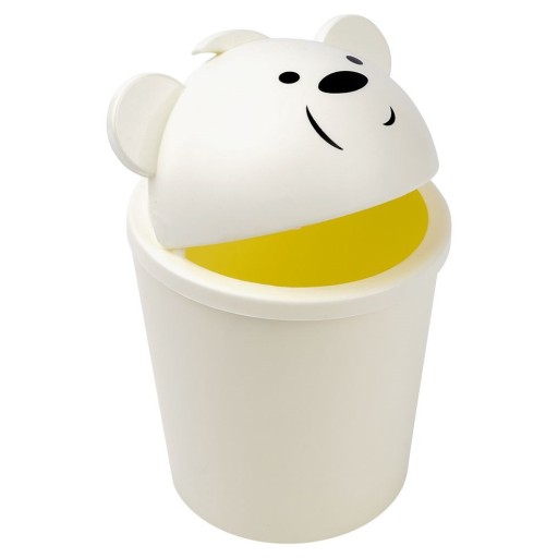 Odpadkový kôš s medvedíkom, mini, malý, stolný kúpeľňový kôš, biely, 1,5L