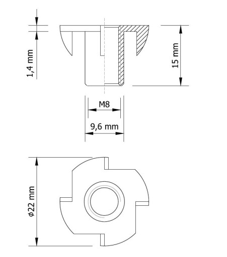 100x Matica s pazúrikom M8 x 15 mm, Kotva do dreva z ocele