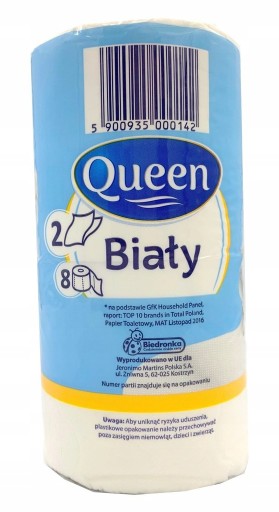 Neparfumovaný biely 2-vrstvový toaletný papier Queen 8 roliek