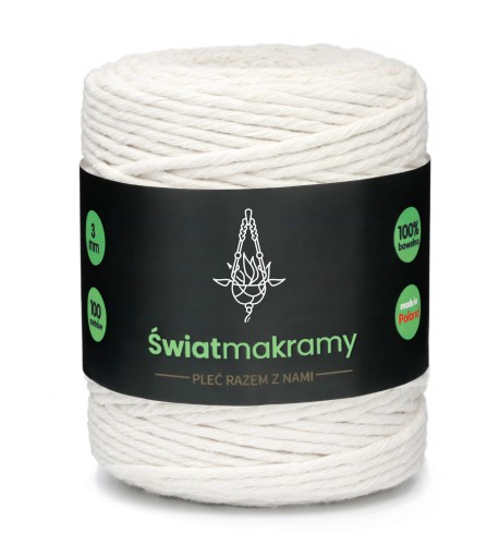Macrame struna 3 mm Prírodná biela. Skrútený na lapač snov na 100 metrov