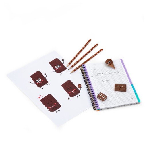 Voňavá sada 3x školských ceruziek a vonných gumičiek CHOCOLATE KIDEA