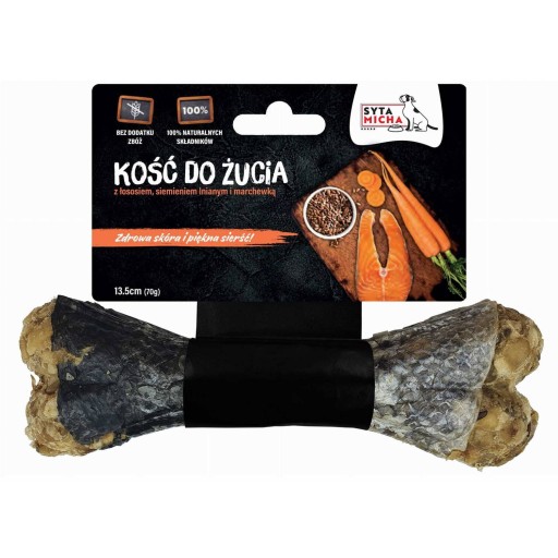 SITUOVANÝ MICHA ŽUVACÍ KOST PRE KRÁSNU POKOŽKU A SRSŤ 13,5CM S ZUBMI Z LOSOSA
