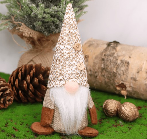 Sediaci škriatok chlapec - béžový 18 cm