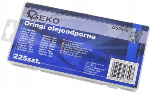 Sada olejovzdorných O-krúžkov, 225 O-krúžkov v plastovom organizéri