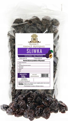 BEZSEMENNÉ SUŠENÉ SLIVKY 500G BROTHERHOOD FOUNDATION - SUŠENÉ SLIVKY 0,5KG