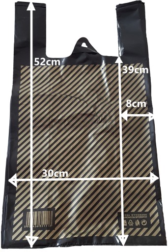 LDPE tašky, čierne so zlatými pruhmi, 30/2x8/54