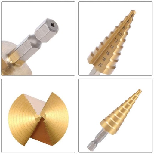 KROKOVÉ KUŽEĽOVÉ VRTÁKY PRE KOV DREVO PLASTOVÉ PLÁCHY SÚPRAVA 4-32 MM