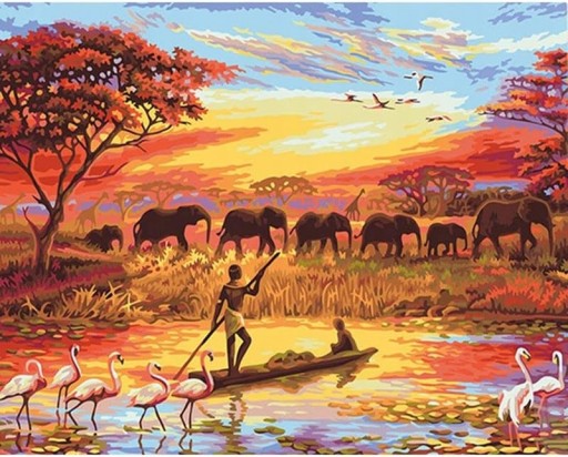 DIAMANTOVÁ MOZAIKA VÝŠIVKA KREATÍVNA AFRICKÁ SAVANNA 30X40